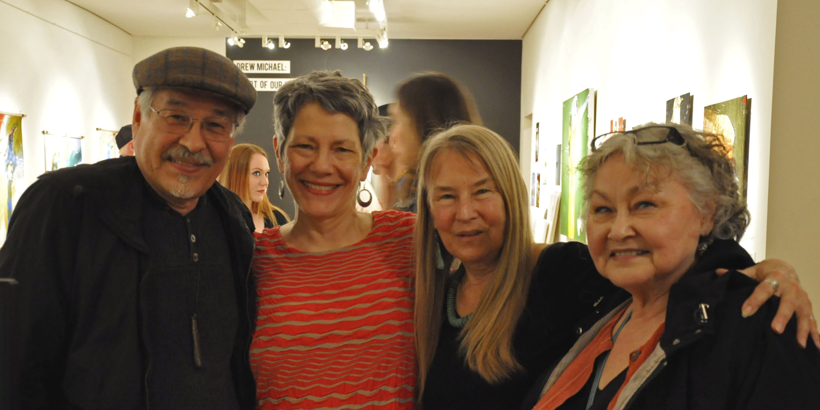Larry Ahvakana, Gallery Co-Directors Becky Blanchard and Nancy Davenport, and Donna Ahvakana