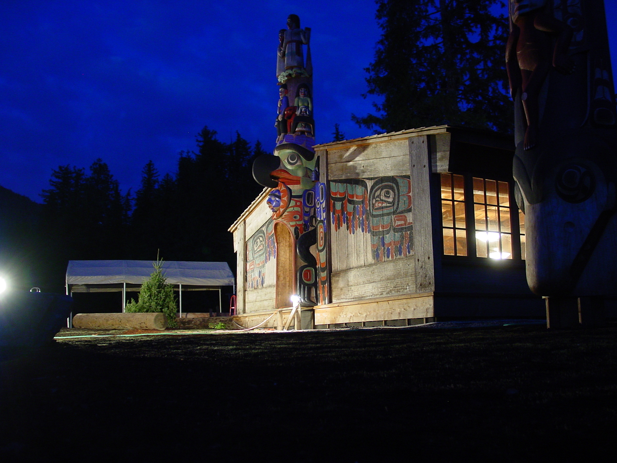 Pasco Longhouse and Pole at Twilight 
